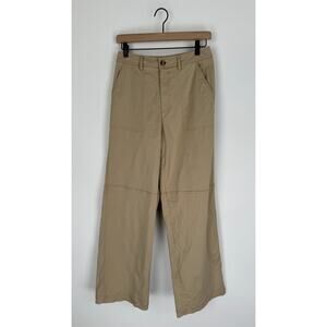 Urban Revivo Khaki High Rise Straight Leg Pants Womens Size 4 New Red Stitching
